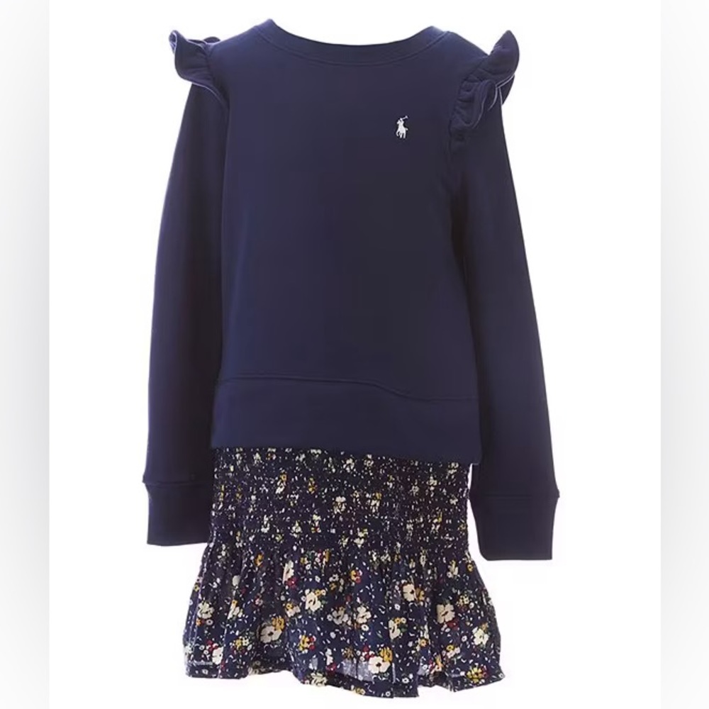 Long Sleeves Floral Fleece Sweatshirt Dress